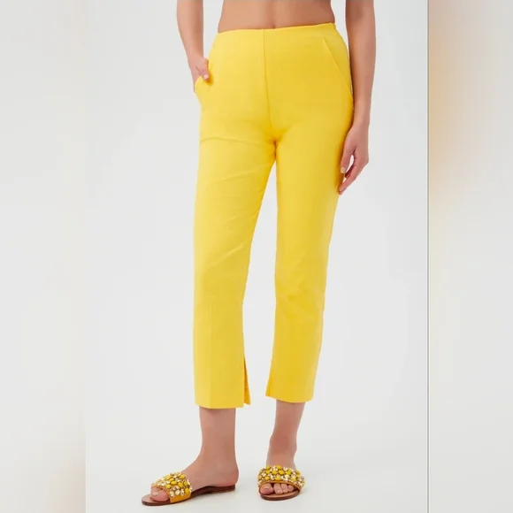 Trina Turk Slim Leg Stretch Cropped Pant: Geo Jacquard Yellow: Size- 10 - Picture 2 of 16